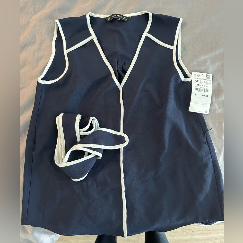 Zara Basics Sleeveless Blouse - Dark Blue